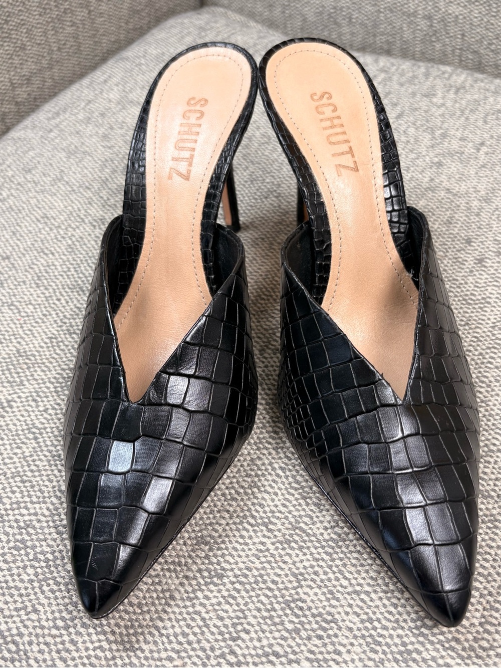 Schutz Charla Mule in Black Croco
